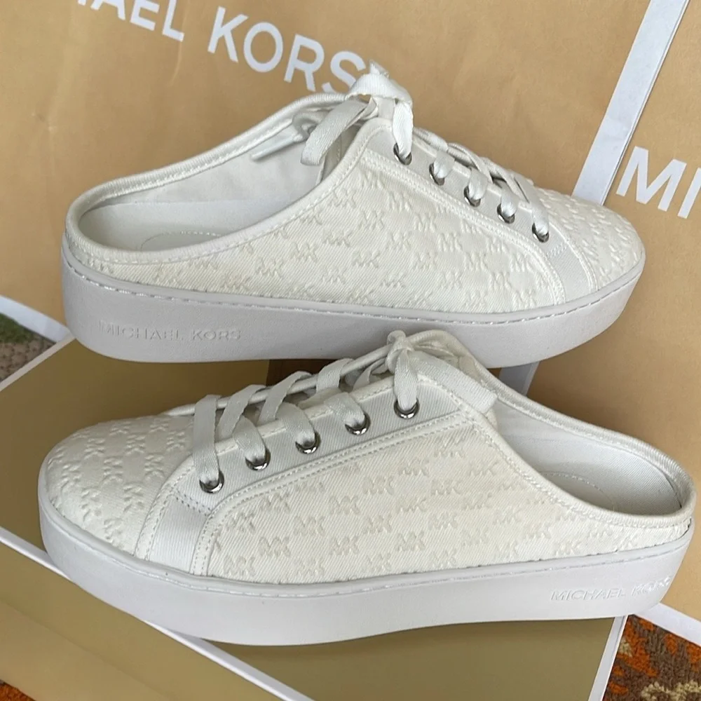 Michael Kors POPPY SLIDE SNEAKERS MK DEBOSSED WASHED DENIM 49T4POFP2D Platforms
